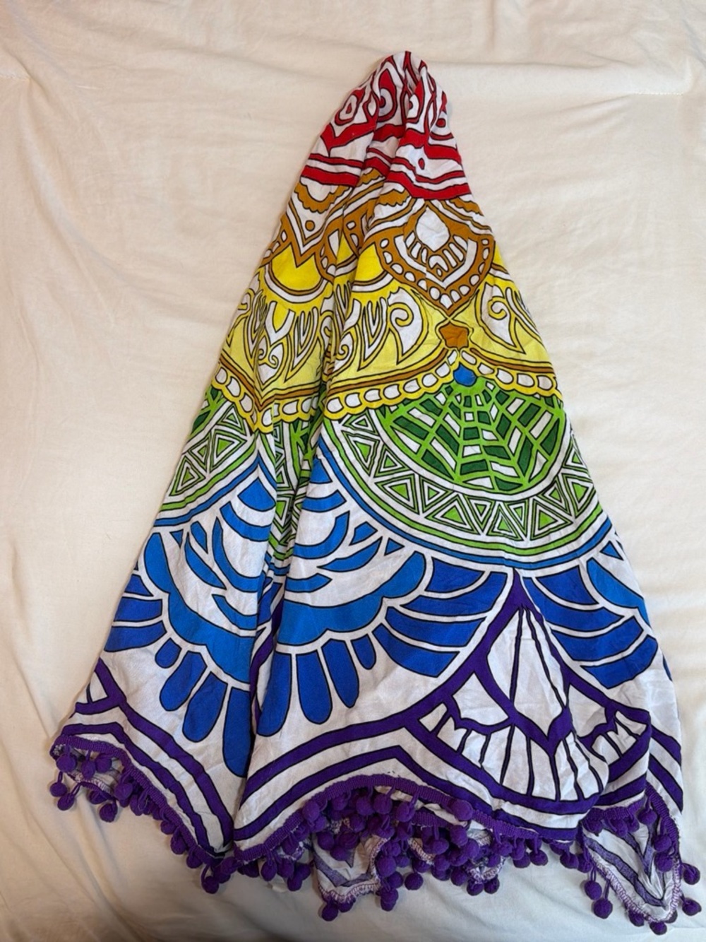 Round Cotton Mandala Scarf/Wrap Pom Pom Trim